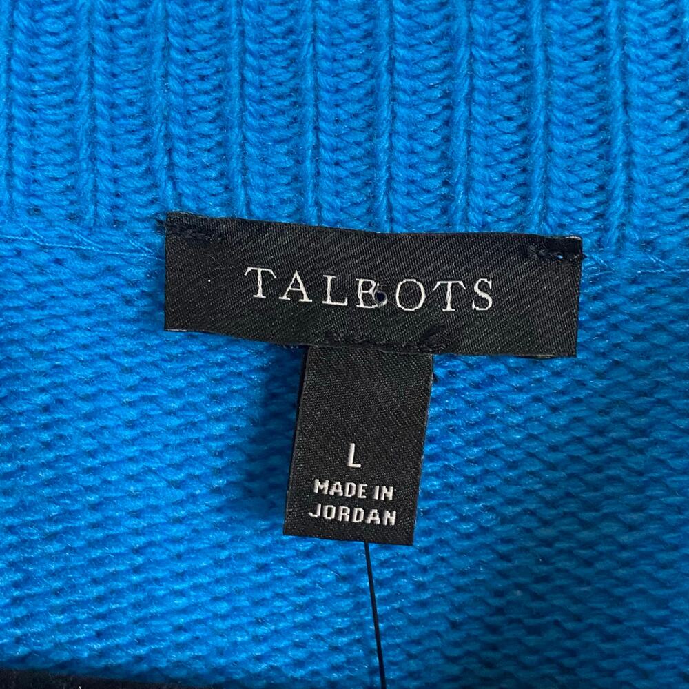 Talbots Women's Blue Mockneck Raglan Sleeve Cable Knit Sweater Size Large NWT - Picture 7 of 12